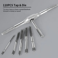 Kit de 110 pièces multifonctionnel en acier allié pour filetage de tuyaux, comprenant un jeu de tarauds et filières, une clé et un outil manuel pour filetage métrique externe