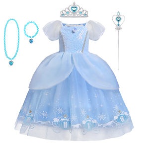 Vestido de Princesa Azul para Niñas, Disfraz de Cosplay para Fiestas de TV y Cine, Vestido Elegante de Halloween, Componente Principal para Año Nuevo - Product Image 4