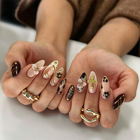 Kit de 30 faux ongles de luxe peints à la main, motif papillon et fleur, design cristal rouge bordeaux, pour femme, idéal comme cadeau