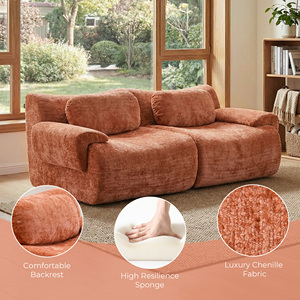 Two Seater Contemporary Modular Sectional Sofa Vacuum Packed Chenille No Assembly Leisure High Sponge Sofa Living Room Apartment - Product Image 3