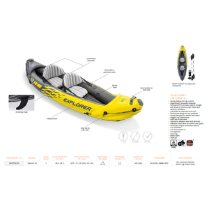 INTEX 68307 K2 KAYAK Ensemble de bateau <span class=keywords><strong>gonflable</strong></span> professionnel <span class=keywords><strong>pour</strong></span> la pêche et le canoë-vinge en plein air avec <span class=keywords><strong>moteur</strong></span> hors-bord <span class=keywords><strong>pour</strong></span> 2 personnes, idéal <span class=keywords><strong>pour</strong></span> les sports nautiques - Product Image 2