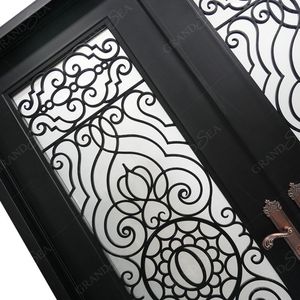 Puerta Principal de Hierro Fundido para Entrada de Villa, Diseño Nuevo <span class=keywords><strong>2026</strong></span>, Diseño Hueco Elegante, Puerta Sencilla de Hierro Forjado con Vidrio - Product Image 5