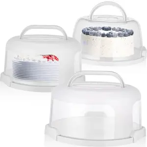 HST Caixa circular portátil para bolo, porta-bolos circular reutilizável, 7/10/13 polegadas, porta-bolos portátil para embalagem de alimentos, porta-bolos com muffin