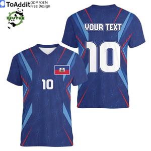 עיצוב חולצת כדורגל בהתאמה אישית מפוליאסטר 100% לשנת <span class=keywords><strong>2026</strong></span>, צור את חולצת הכדורגל הטובה ביותר שלך של האיטי, חולצת טי עם צווארון וי - Product Image 3