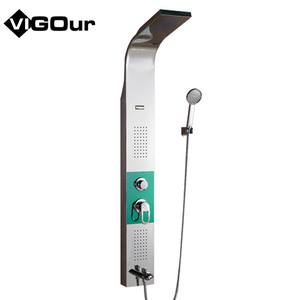 Panel de ducha moderno de acero inoxidable con chorros de cascada cepillados Columna montada en la pared <span class=keywords><strong>Torres</strong></span> Inodoros-para el baño - Product Image 2