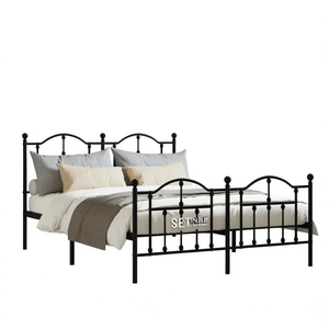 Struttura letto in metallo nera verniciata a polvere, rettangolare, tradizionale, per camera da letto - Product Image 1