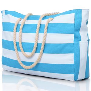 Sacs de plage en toile rayés tendance pour femmes, imperméables et résistants au sable, sacs à main et sacs fourre-tout à bandoulière - Product Image 1