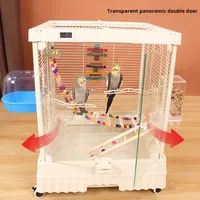 Cage à oiseaux à vue dégagée, volière moyenne pour débutants, cage blanche avec plateau supérieur ouvrant et support roulant, cage à oiseaux en plexiglas.