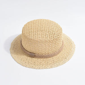 หมวกฟางทรงแบนแบบลำลองสำหรับเดินทางฤดูร้อนหมวกชายหาดมีโพรงกลวงออกชายทะเลวันหยุดที่บังแดดหมวกฟางทำจากกระดาษ - Product Image 4
