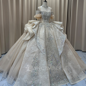 Vestido de Novia de Lujo con Cuentas de Cristal y Mangas Abullonadas, Modelo Mct029, con Cola Catedral, Jancember - Product Image 2