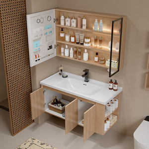 Modern Natural Wood Color Bathroom Cabinet with <b>Side</b> Storage Vanity for Home and Hotel Decoration - Product Image 3