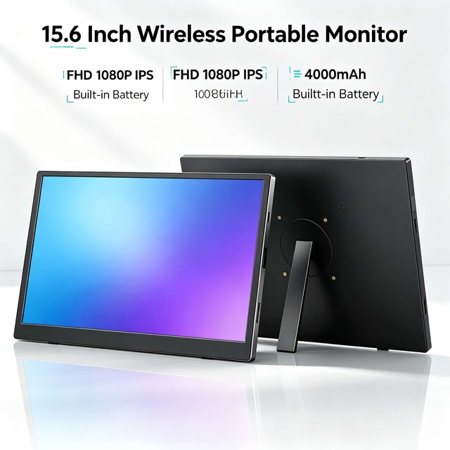 15.6 Inch Wireless Portable Monitor FHD 1080P Screen Built-in 4000mAh Battery Dual Speakers External Monitor Laptop Phone Game