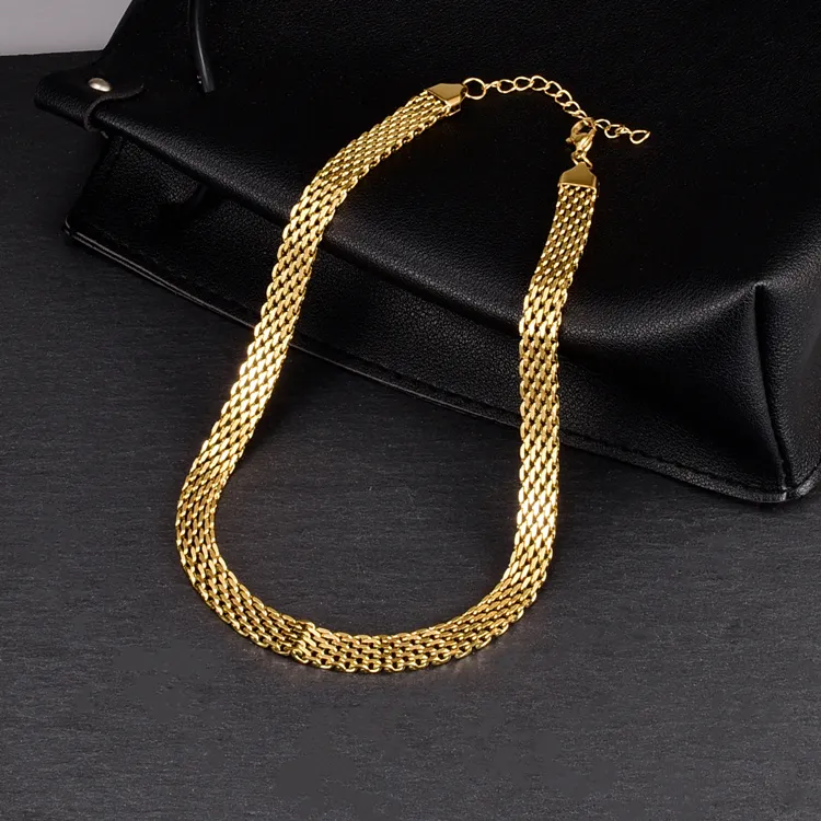 Elegante braccialetto largo in maglia di acciaio inossidabile da 8mm da donna in oro 18 carati con catena per orologi personalizzata set di braccialetti per collana di gioielli di moda