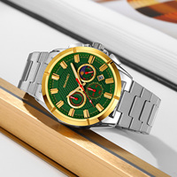 Montre analogique à quartz de luxe pour homme SKMEI 9355, acier inoxydable, étanche 3 ATM, design phase lunaire, chronographe, 47 mm