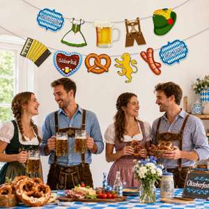 German Bavarian Festival Party Decor Pretzel <b>Beer</b> Mug Lederhosen Design Kits Oktoberfest Hanging Banner Sets - Product Image 2