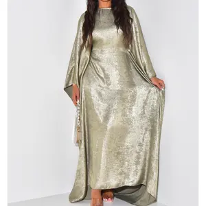 Custom Loose Fitting Abaya Dress With Metallic Fabric Waistband Maxi Dress For Muslim Women