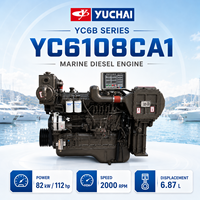 Moteur diesel marin Yuchai YC6108CA1 82 kW 112 CV refroidi par eau, 6 cylindres, 2000 tr/min pour bateau de pêche, navire de transport et générateur