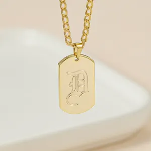 Fashion Trendy Old English Pendant Custom Oval Initial Letter Necklace Stainless Steel Jewelry
