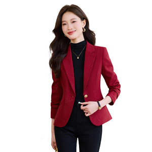Women's Blazer Khaki Solid Color Polyester Anti-Wrinkle Suit Jacket For Office Wear - Product Image 5