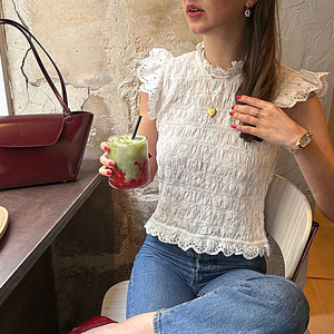 Camicetta da donna a manica corta bianca di Design di ultima qualità <span class=keywords><strong>con</strong></span> collo a balze sul retro camicetta Casual da ufficio - Product Image 1