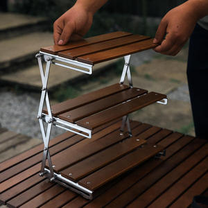 Modern Lightweight Outdoor <b>Camping</b> Solid Wood Portable <b>Foldable</b> <b>Table</b> with Storage Rack for Kitchen Use - Product Image 4