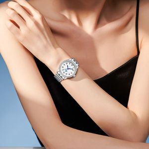 Montre à quartz personnalisée avec phases lunaires, cadran bleu, boîtier et bracelet en acier inoxydable 316L, ronde, luxe, 33 mm, lunette sertie de diamants, montre-bracelet pour femme - Product Image 4