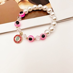 Turkish Blue Eye Elastic Imitation Pearl <b>Bracelet</b> Alloy Gold Plated Unisex Everyday Wear Charm <b>Bracelet</b> - Product Image 2