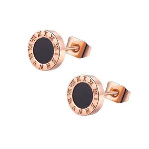 Pendientes de botón con números romanos redondos, joyería de moda para hombre, acero inoxidable, opciones de color oro, oro rosa y plata. - Product Image 2