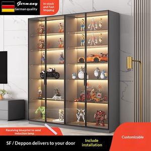 Vitrine d'exposition multifonctionnelle en acrylique transparent anti-poussière avec éclairage LED pour figurines, modèles réduits et jouets, gris - Product Image 2