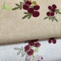 Tissu en velours côtelé 100 % polyester personnalisé 21 Wale, 320 GSM, épais, anti-boulochage, résistant au rétrécissement, imprimé réactif, motif botanique pour robe