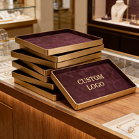 Plateau de présentation de bijoux personnalisé avec cadre métallique rose, ensemble d'organisateurs de plateaux à bijoux empilables en velours, plateaux de rangement et de présentation de bijoux