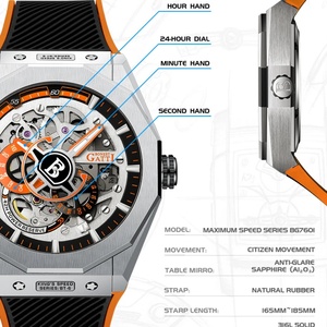 Montre automatique de luxe BG7601-A, montre-bracelet mécanique tendance, boîtier en acier inoxydable, bracelet en silicone, montres pour hommes - Product Image 5