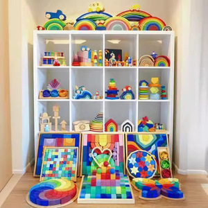 Ensemble de blocs de construction <span class=keywords><strong>en</strong></span> bois arc-<span class=keywords><strong>en</strong></span>-ciel, jouet éducatif pour enfants, jeu d'empilage pour la reconnaissance des couleurs, pour les tout-petits âgés de 0 à 24 mois - Product Image 4