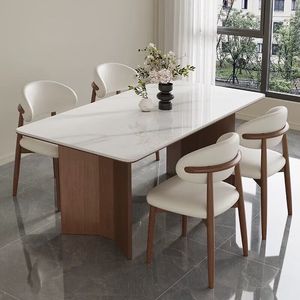 Juego de Mesa y Sillas de Comedor de Piedra Sinterizada de Lujo Moderno Italiano, Mesa Rectangular de Placa de Roca para Muebles de Restaurante o Villa - Product Image 6