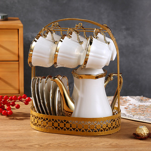 Service à café et à thé en céramique de luxe |   Service à thé en <span class=keywords><strong>porcelaine</strong></span> avec bordure dorée, 13 pièces |   Carafe à eau de qualité supérieure pour le thé anglais de l'après-midi - Product Image 3