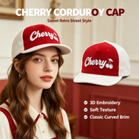 Gorra de Béisbol Unisex Vintage de Dos Tonos con Bordado de Corduroy, Visera Curva, Diseño de Frutas, Ajustable, Estilo Urbano