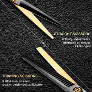 Japan Stainless 6\" Hair Scissors <b>Set</b> Styling Tool Thinning Shears for <b>Barber</b> Shop Haircut Gold Black Beauty Tool - Product Image 3