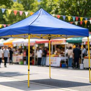 Tonnelle escamotable 3x3M (10x10ft) jaune avec structure en fer, résistante au vent, pour stand de restauration rapide, kiosque de marché et événements extérieurs - Product Image 1