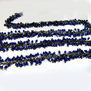Cadena de cuentas de cuarzo zafiro azul tipo rondel de 1 pie y 2 mm, lisa, con racimo de uvas envuelto en alambre para fabricación de joyas de latón - Product Image 1