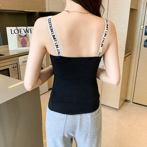 White And Black Cotton Camisole Vest Women Slim Fit Base Layer With Suspenders Alphanumeric Script Pattern Micro Elasticity - Product Image 4