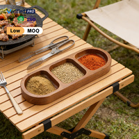 Plateau à épices ovale en bois d'acacia à trois compartiments, plat de service divisé pour condiments, organisateur de cuisine pour épices, sauces et collations