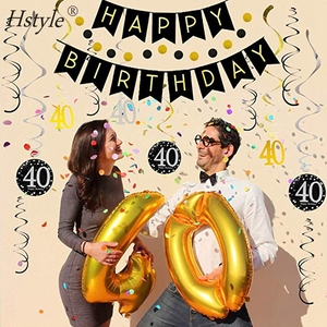 Kit de Décorations pour 40e <span class=keywords><strong>Anniversaire</strong></span> pour Hommes Femmes <span class=keywords><strong>40</strong></span> <span class=keywords><strong>Ans</strong></span> Fête Noir Or Joyeux <span class=keywords><strong>Anniversaire</strong></span> Bannière Suspendue Spirales Ballons SET0611 - Product Image 3