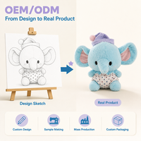 Peluche éléphant bébé en combinaison à pois avec bonnet de nuit, bleu doux, animal en peluche pour cadeau de bébé