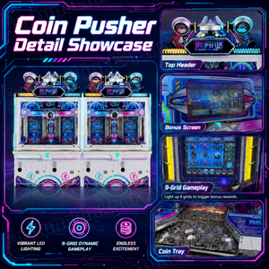 Macchina Coin Pusher per 4 Giocatori, Macchina Arcade a Moneta Collegabile, Giochi Jackpot a 9 Griglie con Visione Inglese per FEC - Product Image 4