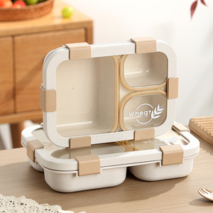 Wheat Three Compartment Lunchbox 1-3L Microwave Safe For Students Office Workers - Product Image 1