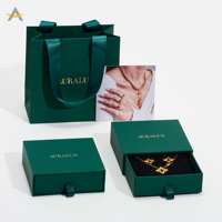 Auralux Schmuckschublade aus grünem Karton mit individuellem Logo für Ohrringe, Armbänder, Ringe und Halsketten