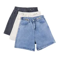 JN10-новые летние женские джинсовые шорты с высокой талией на пуговицах, свободные женские повседневные свободные синие джинсовые шорты