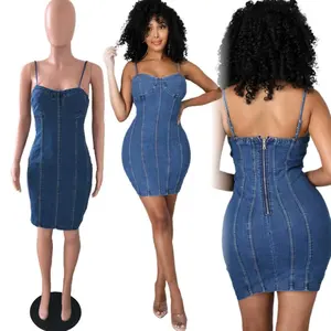 2024 mùa hè denim ăn mặc Mini Bodycon jean ăn mặc chắp vá Dải sundress sexy sang trọng Câu Lạc Bộ bên Dresses