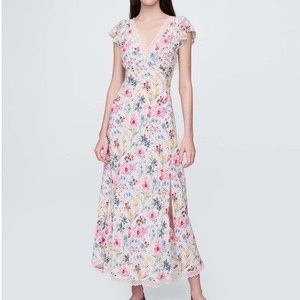 <span class=keywords><strong>Abbigliamento</strong></span> personalizzato <span class=keywords><strong>donna</strong></span> abito estivo <span class=keywords><strong>Boho</strong></span> Maxi abito con stampa in crêpe con rifiniture in pizzo con scollo a V Maxi abito altalena - Product Image 1