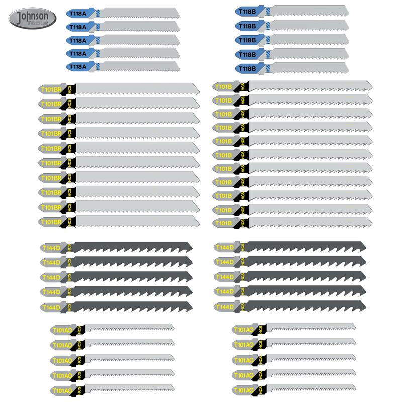 Lot de 50 lames de scie sauteuse à tige en T assorties pour la coupe du bois, du plastique et du métal